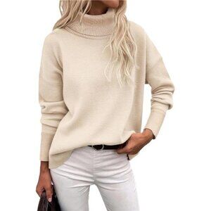 Womens Turtleneck Sweater Chunky Knit Pullover High Low Hem Fall Winter Top